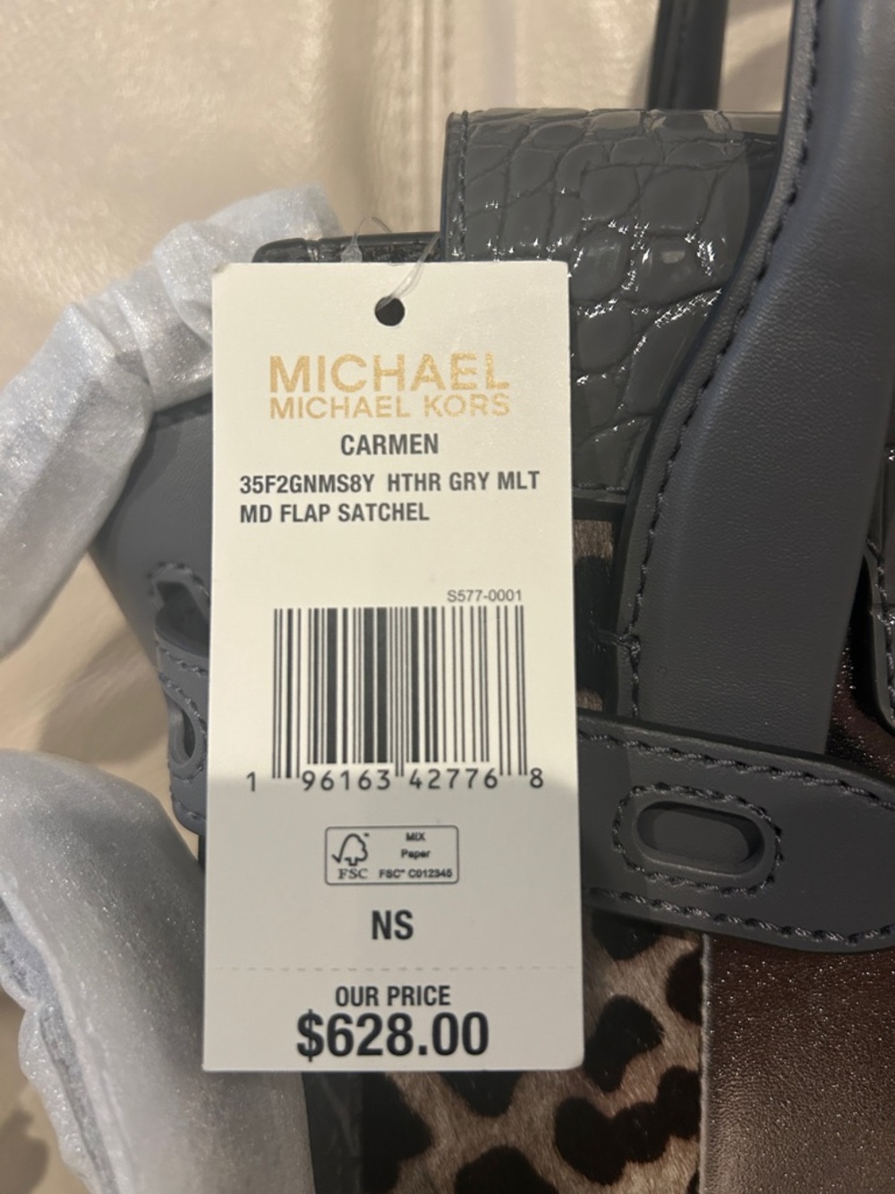 Michael Kors Carmen Heather Gray Mixed-Pattern Medium Satchel Bag Retail $628 - Picture 3 of 11